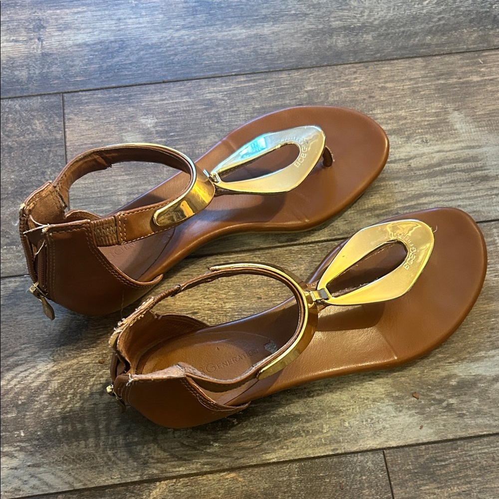 BCBG Brown Sandals with Gold Details